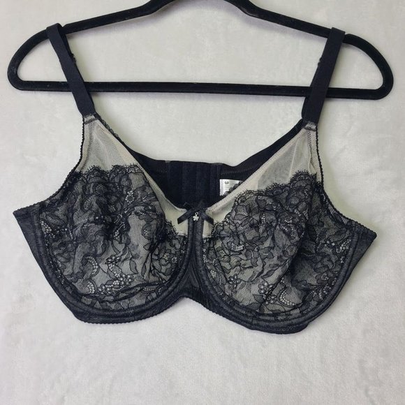 Wacoal Lace Underwire Bra 38DD 855186 Black Mesh & Lace Retro Chic Floral Charm - Picture 11 of 11